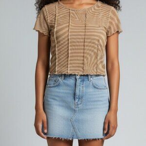 H&M Sheer Mesh Crop Top | XS | Beige Swirl Pattern Tee
